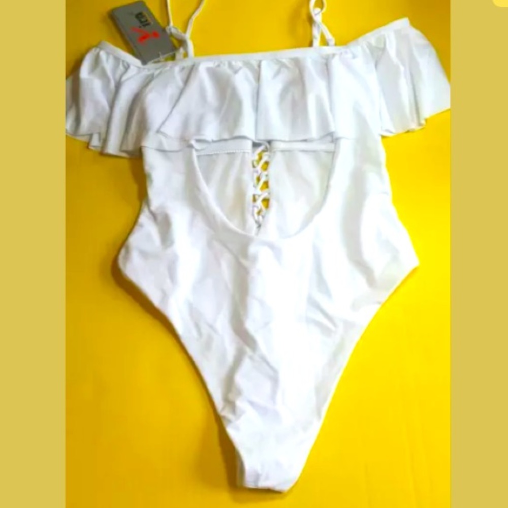 Bali White Women's Swimsuit Padded Lace up. - Picture 2 of 11